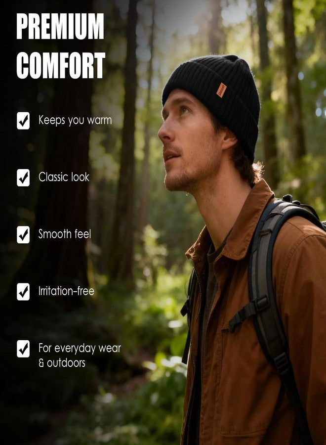 POONWEI Unisex Fleece-Lined Knitted Beanie Hat, Winter Warm and Fashionable Cuffed Cap for Men Women (US, Alpha, One Size, Black) - Image 2